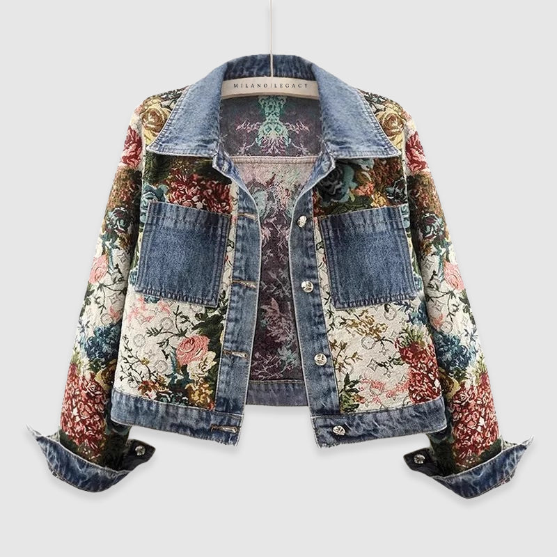 Sofia Amoretti Giacca in Denim Floreale Retrò