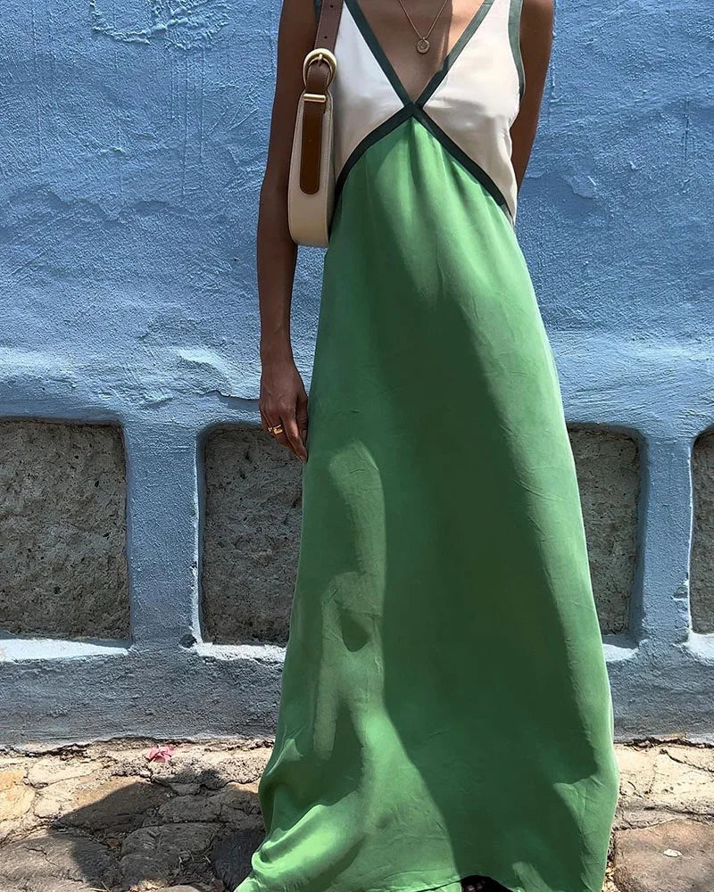 Velluto Sottile – Abito chic con scollo a V e colori a contrasto