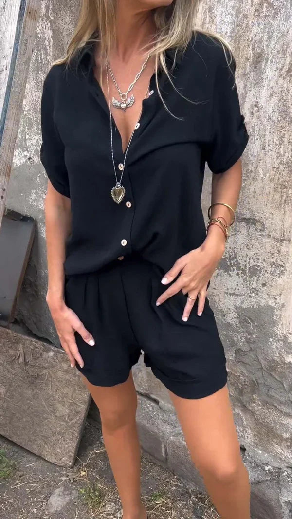 Laura - Set con pantaloncini di lino e camicia a maniche medie con risvolto - BOZZI MILANO