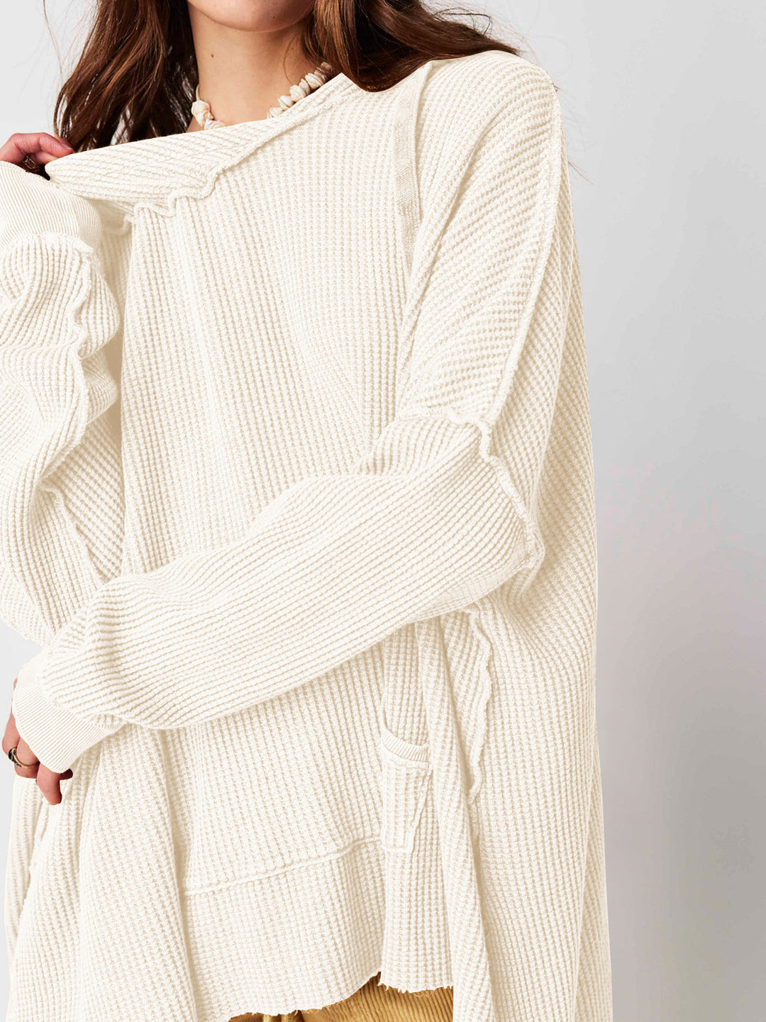 Felpa con cappuccio oversize a maglia waffle - Giulia
