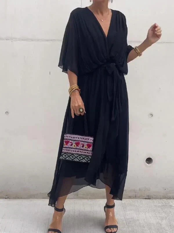 Fiora - Elegante e raffinato abito lungo con scollo a V