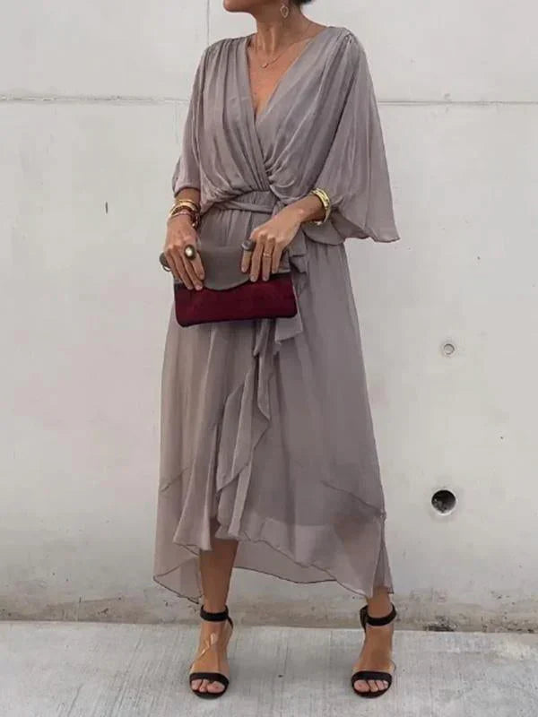 Fiora - Elegante e raffinato abito lungo con scollo a V