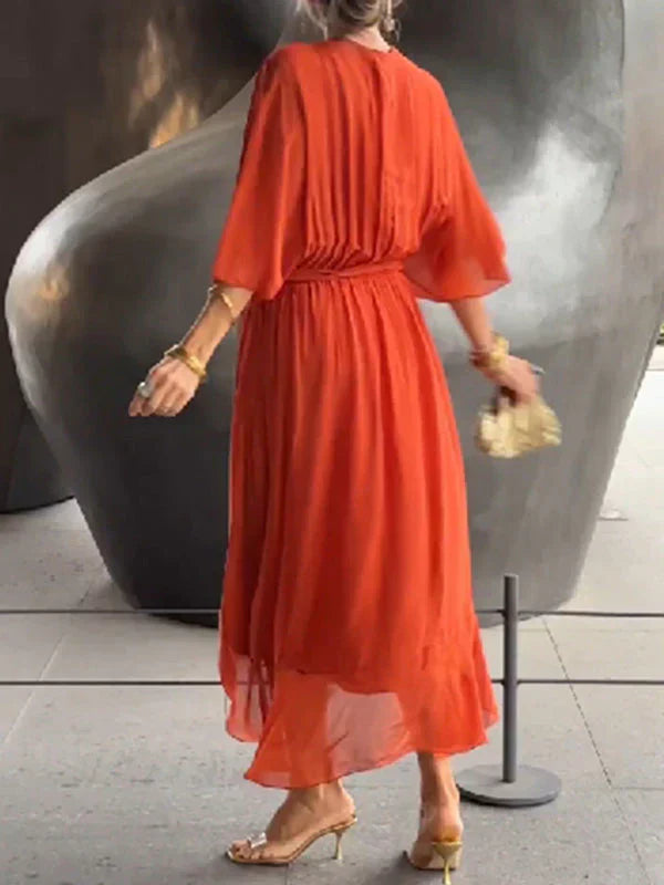 Fiora - Elegante e raffinato abito lungo con scollo a V