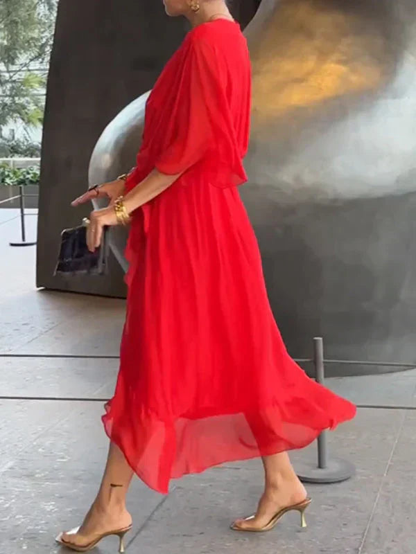 Fiora - Elegante e raffinato abito lungo con scollo a V
