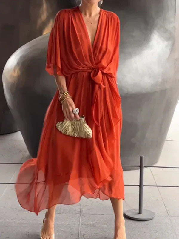 Fiora - Elegante e raffinato abito lungo con scollo a V