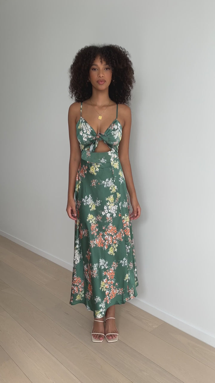 Nerina – Abito midi in raso floreale