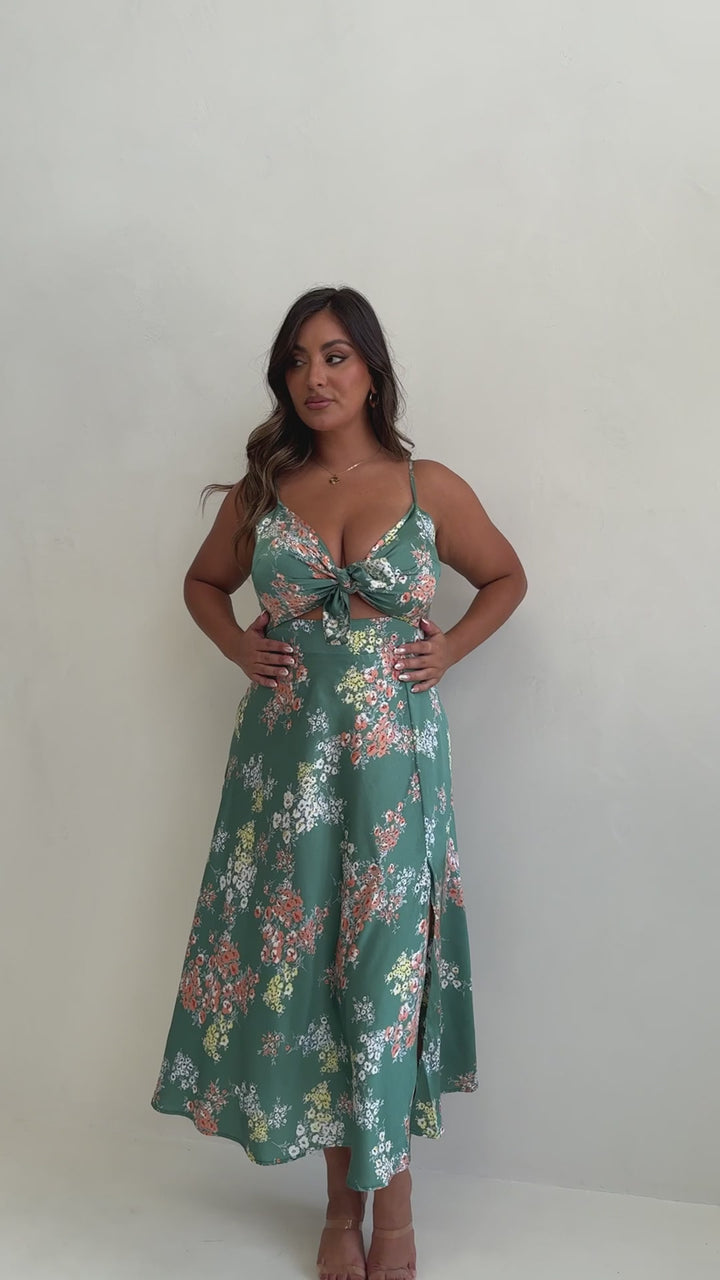 Nerina – Abito midi in raso floreale