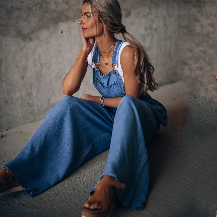 Camilla -Tuta in denim senza maniche con spalline regolabili - BOZZI MILANO